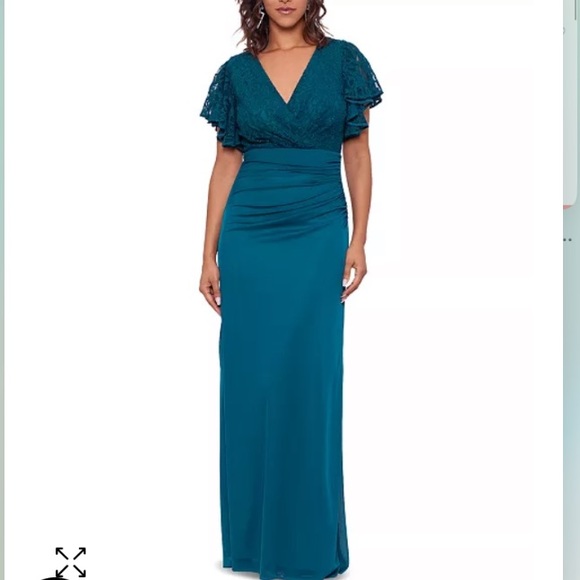 BETSY & ADAM Lace-Bodice Flutter-Sleeve Gown - Picture 1 of 8